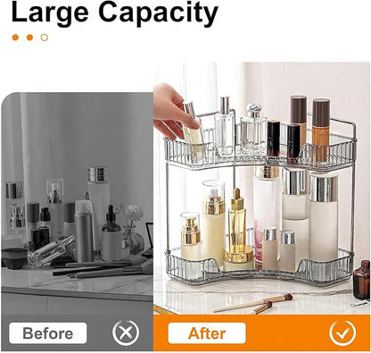 Corner Bathroom Countertop Organizer, 2 Tiers Vanity Trays for Counter, Makeup Organizers, Perfume Tray, Kitchen Spice Rack, Smoky Gray