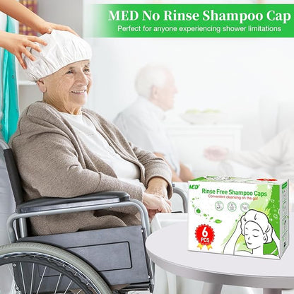 Shampoo Caps No Rinse Waterless Hair Washing Shower Caps 6 Packs for Elderly, Women, Hospital, Camping