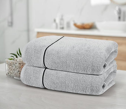MyOwn Cotton 2 Pack Oversized Bath Towel Set 28x55 inches, Large Bath Towels, Ultra Absorbant Compact Quickdry & Lightweight Towel, Ideal for Gym Travel Camp Pool - Light Grey