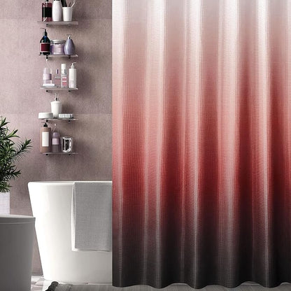Gibelle Ombre Shower Curtain, Red Black Gradient Fabric Shower Curtain, Waffle Weave Textured Bathroom Curtains Shower Set with Hooks, Water Repellent and Machine Washable, 72 x 72