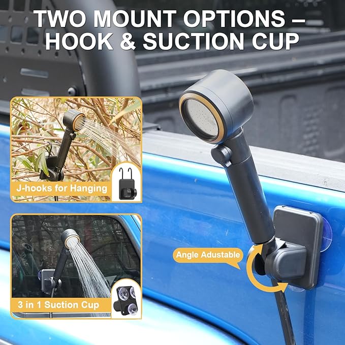 Portable Shower for Camping, Rechargeable Camping Shower Pump with LED Display & IPX8 Waterproof - High Pressure Electric Outdoor Shower for Hiking, Car Wash, Pet Bath, RV, Boat