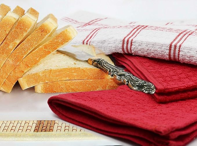 DAN RIVER Premium Dish Cloth 100% Cotton 12 X 12 Inches |Pack of 8|-Ultra Soft Tea Towels-Highly Absorbent Kitchen Rags-Terry Dishcloth for Kitchen and Household Cleaning |Red|