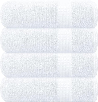 GLAMBURG Premium Cotton 4 Pack Bath Towel Set - 100% Pure Cotton - 4 Bath Towels 27x54 - Ideal for Everyday use - Ultra Soft & Highly Absorbent - White