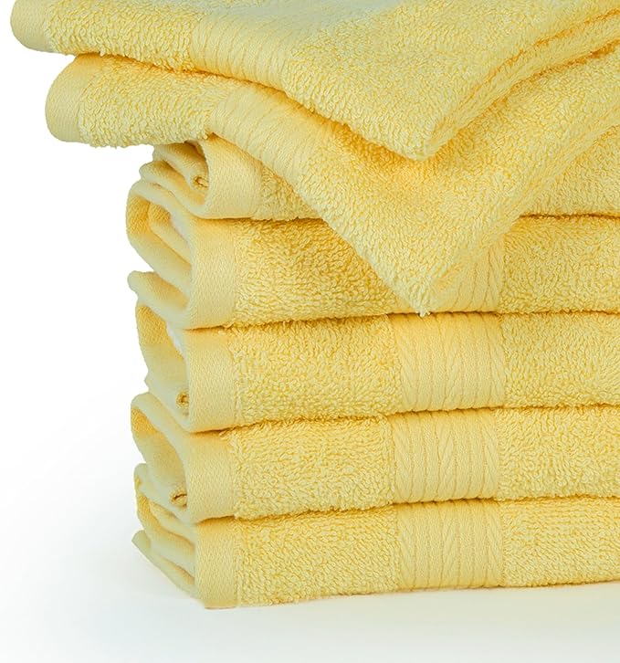 Ample Decor Wash Cloths Pack of 20, Oeko Tex Certified 600 GSM 100% Cotton Soft Absorbent, Premium Quality Durable Machine Washable, Ideal for Bathroom, Pool, Hotel, Spa – Yellow