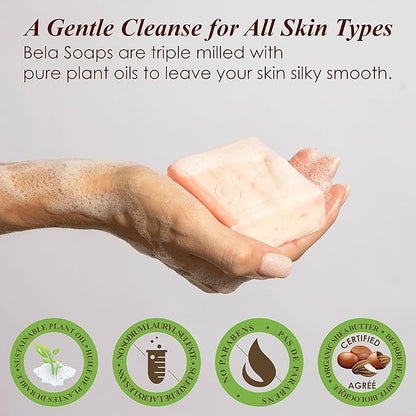 BELA Romantic Gardenia Soap 3.3 OZ Pack of 12, Long Lasting French Triple Milled Bar Soap with Organic Shea Butter Hand, Face and Body Wash Bar, Made in Australia