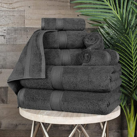 BLUENILEMILLS Madison Egyptian Cotton Towels, Towel Set for Bathroom, Shower, Hotel, Plush, 800 GSM, Highly Absorbent and Ultra-Soft Towels, Bath Essentials, 8 Piece Assorted Towel Set, Charcoal