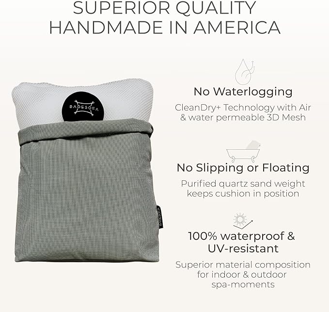 BADESOFA® Luxury Bathtub Pillow L - Large Bath Pillow for Therapeutic Neck and Back Support Quick-Drying - Full Body Bath Tub Cushion - Luxury Spa Cushion in Ivory Pearl