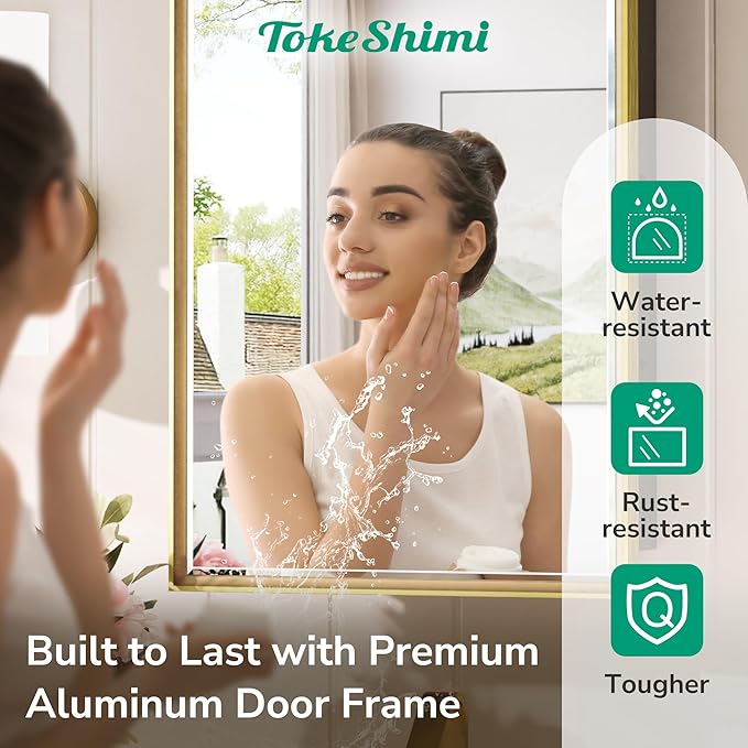 TokeShimi 36x24 Bathroom Mirror with Storage Beveled, Gold Recessed Medicine Cabinet with Mirror Aluminum, Surface Mounted Metal Medicine Cabinets for Bathroom Vanity Wall