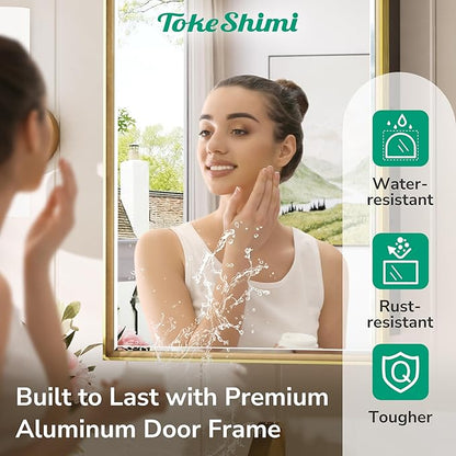 TokeShimi 36x24 Bathroom Mirror with Storage Beveled, Gold Recessed Medicine Cabinet with Mirror Aluminum, Surface Mounted Metal Medicine Cabinets for Bathroom Vanity Wall