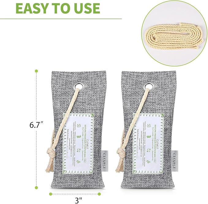 CLEVAST 6 Pack Activated Bamboo Charcoal Air Purifying Bags(6x60g), Natural Fresh Odor Absorber, Deodorizer and Moisture Eliminator, Air Purifier Bags for Home, Closet, Shoes, Car Air freshener