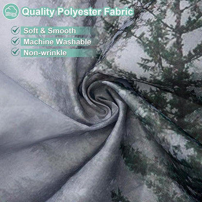 ORTIGIA 36x72 Misty Forest Stall Shower Curtain for Small Bathroom, Dark Green Half Size Narrow Nature Woodland Shower Curtain Set with Hooks, Waterproof Fabric Pine Tree Fog Magic Home Bath Curtain