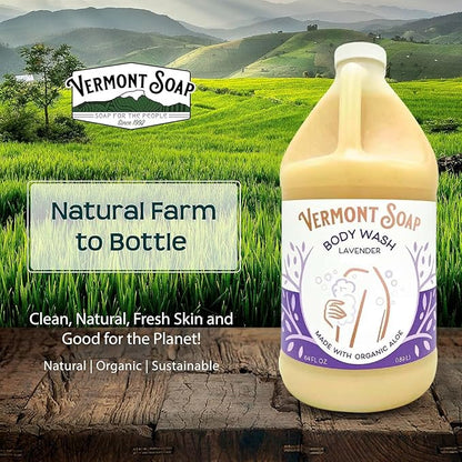 VERMONT SOAP Natural Body Wash with Shea Butter, Mild Gel Body Wash for Moisturizing and Soothing Skin, Fragrance Free Body Wash for Women & Men (Lavender, 64oz)