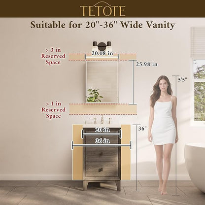 TETOTE 20 x 26 Bathroom Mirror with Storage with Tempered Beveled Mirror White Medicine Cabinet Aluminum Cabinet DTC Hinges, Stepless Adjustable Shelves, Recessed/Surface-Mounted