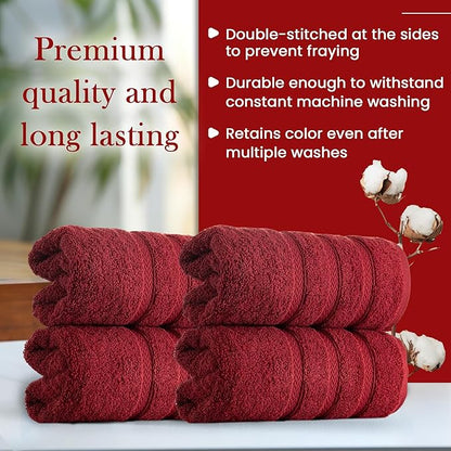 HALLEY Turkish 4 Pack Premium Hand Towels (4 Pieces) 650 GSM Highly Absorbent Super Soft 100% Cotton - 4 Hand Towels (Red)