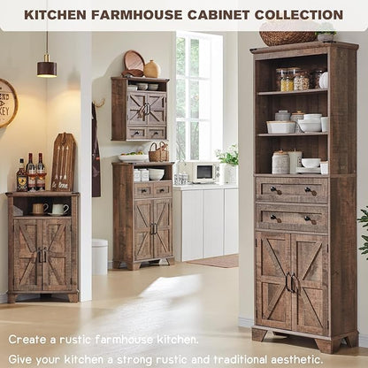 ACCOHOHO Bathroom Wall Cabinet, Farmhouse 24" Wide Medicine Cabinet with Drawer, Adjustable Shelf, Double Barn Doors, Storage Cabinets for Bathroom, Kitchen, Living Room, Rustic Brown