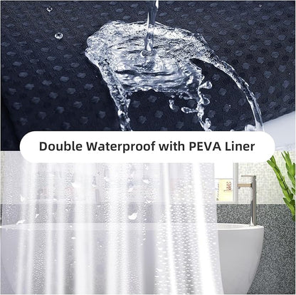 LaCyan 3 in 1 Waterproof Waffle Weave Shower Curtain and Clear Liner Set with 12 Stainless Steel Hooks Double Sided for Bathroom 72 Inches Heavy Duty Polyester Fabric Shower Curtains 72x84