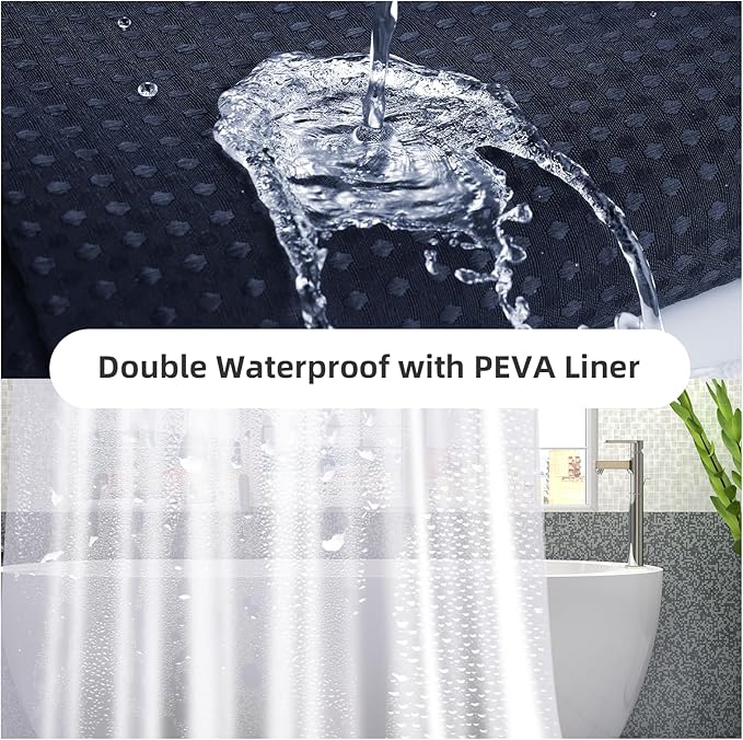 LaCyan 3 in 1 Waterproof Waffle Weave Shower Curtain and Clear Liner Set with 6 Stainless Steel Hooks Double Sided for Bathroom 72 Inches Heavy Duty Polyester Fabric Shower Curtains 36x72