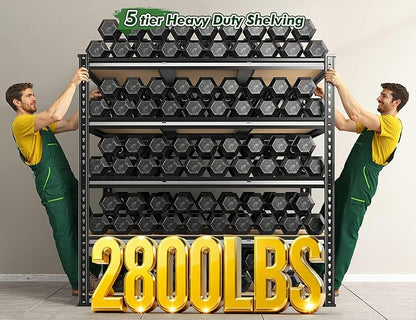 2800 LBS Garage Shelving 72.2" H Garage Storage Shelves, 5 Tier Adjustable Shelving Unit, Storage Shelves for Storage, Basement, Warehouse, Pantry, Kitchen, 48.1" W x 24.1" D x 72.2" H, Black