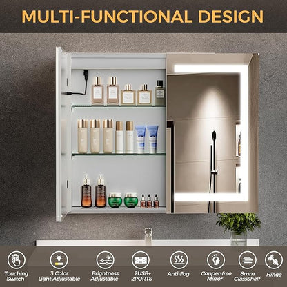 New LED Bathroom Mirror 24 * 36 Stepless Dimmable Wall Mirrors with Anti-Fog, Shatter-Proof, Memory, 3 Colors, Memory Function, Water Proof, Decor Vanity Mirror