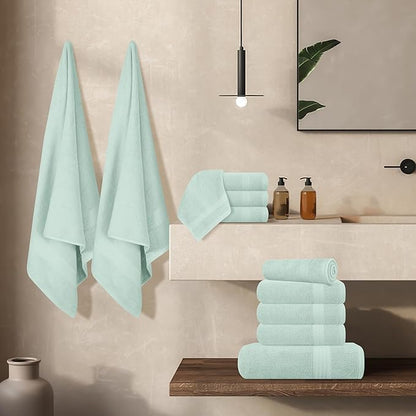 GLAMBURG Ultra Soft 24-Piece Towel Set - 100% Pure Ringspun Cotton, Contains 8 Oversized Bath Towels 27x54, 8 Hand Towels 16x28, 8 Wash Cloths 13x13 - Ideal for Everyday use, Hotel & Spa - Sea Green