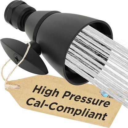 HammerHead Showers® Solid Metal 2 Inch High Pressure Shower Heads - MATTE BLACK – California Compliant 1.75 GPM Low Flow Rate - High Flow Shower Head with ADJUSTABLE SPRAY PATTERN - Fixed Shower Head