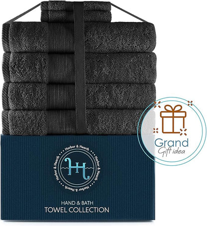 Hearth & Harbor Bath Towels for Bathroom - 100% Ring Spun Cotton Luxury Bathroom Towels - Ultra Soft & Highly Absorbent, Bath Towels Set of 6 - Black