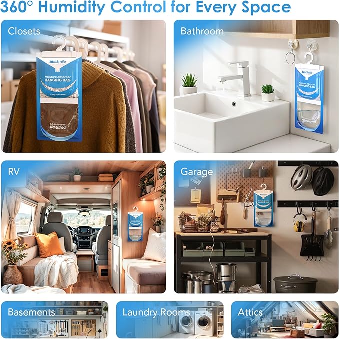 Moisture Absorbers 30 Pack Fragrance Free, Hanging Closet Dehumidifier Bags, Humidity Absorber, Compact Eliminates Odors Humidity Packs for Car, Bathroom, Bedroom, Basement, 9.8OZ