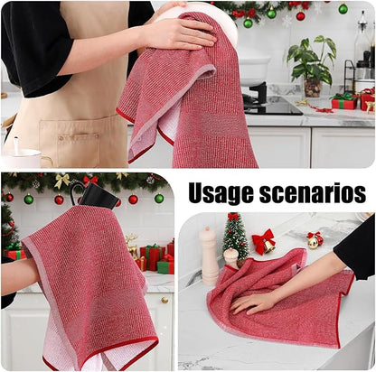 Homaxy Premium Kitchen Towels(18”x 28”, 6 Pack), Large Cotton Kitchen Hand Towels, Flat and Terry Dish Towels, 380 GSM Highly Absorbent Tea Towel Set with Hanging Loop, Red