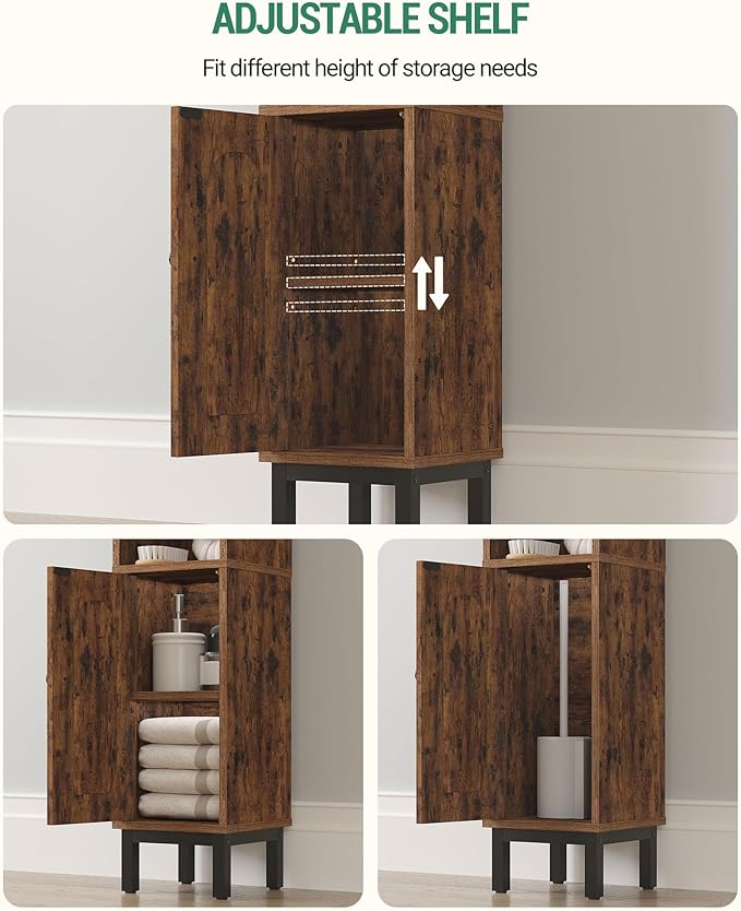 Bathroom Storage Cabinet, Small Corner Floor Cabinet with Door and Shelves, Narrow Toilet Paper Holder, Bathroom Organizer with Adjustable Shelf, for Small Spaces, Rustic Brown BC08201X