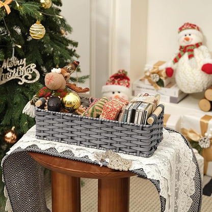 GRANNY SAYS Wicker Baskets for Storage, Wicker Baskets for Shelves, Waterproof Toilet Tank Topper, Toilet Paper Basket for Back of Toilet, Gray
