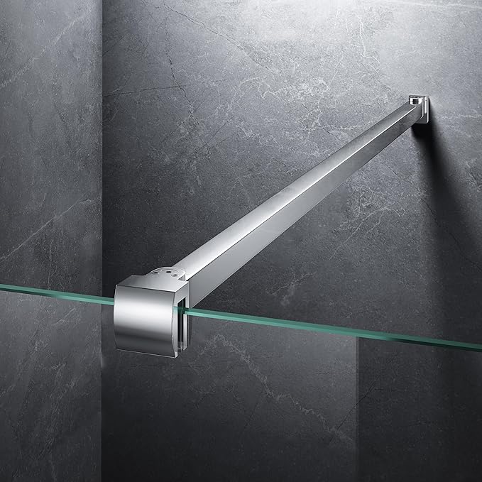 Frameless Shower Door Support Bar, Stainless Steel Wall-to-Glass Support Arm to Fixed Shower Glass Panel, for 1/4"-3/8" (6-10 mm) Door, 180° Pivot & Stow-Flat Mode (Chrome, 31.5-inch(800mm))