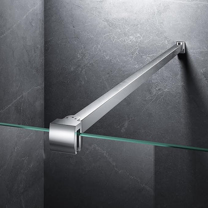Frameless Shower Door Support Bar, Stainless Steel Wall-to-Glass Support Arm to Fixed Shower Glass Panel, for 1/4"-3/8" (6-10 mm) Door, 180° Pivot & Stow-Flat Mode (Chrome, 31.5-inch(800mm))