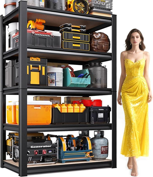 5-Tier Garage Shelving Heavy Duty Storage Shelves, Metal Adjustable Shelving Unit, Utility Garage Organizer Shelf for Basement, Pantry, Kitchen, Warehouse, 31.5" W x 13.8" D x 71.2" H, Black