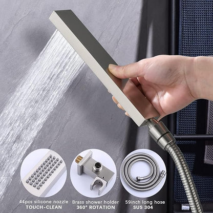Shower System Brushed Nickel Shower Faucet Set 12 Inch Ceiling Mounted Full Body Shower System with Body Jets, Handheld Spray, Digital Temperature Display Shower Valve
