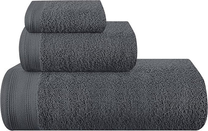 Ultra Soft 3 Pack Cotton Towel Set, Contains a Bath Towels 28x55 inch, a Hand Towels 16x24 inch & a Wash Coths 12x12 inch, Ideal Everyday use, Compact & Lightweight - Charcoal Grey