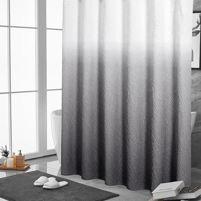MitoVilla Grey Ombre Fabric Shower Curtain 72 x 78, Farmhouse Long Modern Geometric Cloth Shower Curtain for Bathroom Decor, Luxury Marble Textured, 78 inch Long