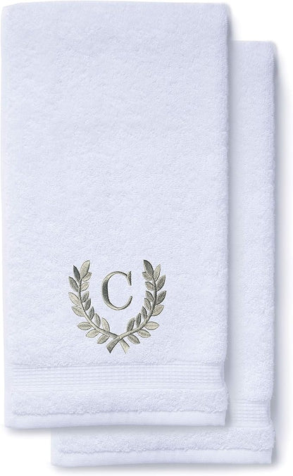 Decorative and Monogrammed Hand Towels for Bathroom Kitchen Makeup | Personalized Gift for Wedding-Bridal | Roman Font Custom Luxury Turkish Towel | Spa Collection, Oversized, 16 X 30 Inch, Set of 2