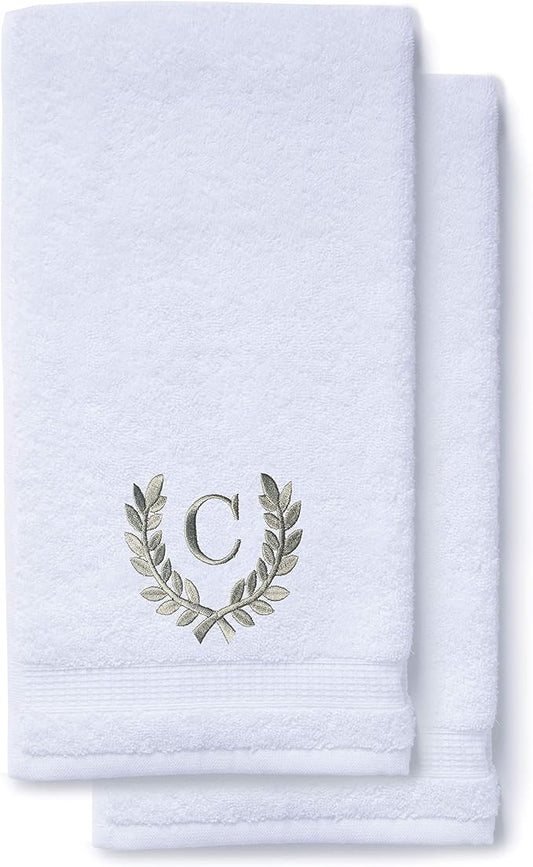 Decorative and Monogrammed Hand Towels for Bathroom Kitchen Makeup | Personalized Gift for Wedding-Bridal | Roman Font Custom Luxury Turkish Towel | Spa Collection, Oversized, 16 X 30 Inch, Set of 2