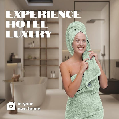 White Classic Luxury Bath Towels Set of 4 Large - 700 GSM Cotton Ultra Soft Bath Towels 27x54 | Highly Absorbent and Quick Dry | Hotel Towels for Bathroom Luxury, Plush Sage Green