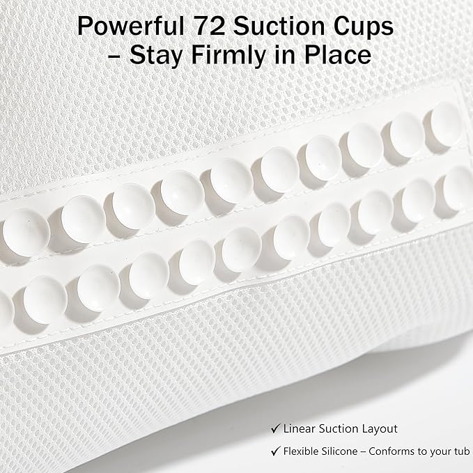 Bath Pillow PYRRHIC - Luxury Bathtub Pillow 5D Mesh with Neck & Back Support Non-Slip Suction Cups Fast Drying Soft Spa Pillow Relaxing Bath Accessories with Hook Laundry Bag White