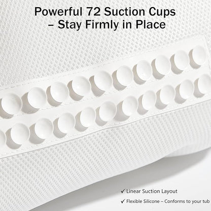 Bath Pillow PYRRHIC - Luxury Bathtub Pillow 5D Mesh with Neck & Back Support Non-Slip Suction Cups Fast Drying Soft Spa Pillow Relaxing Bath Accessories with Hook Laundry Bag White