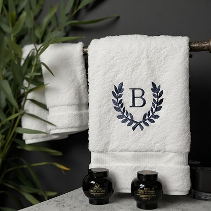 Decorative and Monogrammed Hand Towels for Bathroom Kitchen Makeup | Personalized Gift for Wedding-Bridal | Roman Font Custom Luxury Turkish Towel | Spa Collection, Oversized, 16 X 30 Inch, Set of 2