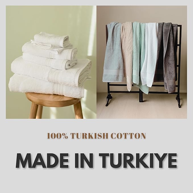 100% Turkish Cotton Towel Set of 6 - Soft, Plush & Super Absorbent - Premium Set with 2 Bath Towels, 2 Hand Towels, and 2 Washcloths - Made in Turkey (White, 6-Piece Towel Set)