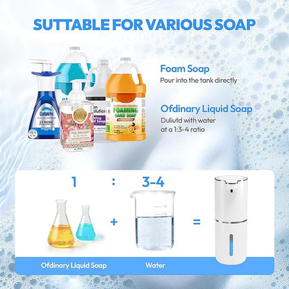 2 Pack Automatic Foaming Soap Dispenser,Touchless Foam Soap Dispenser,12.8oz Rechargeabled Wall Mounted Smart for Bathroom and Kitchen Dish Soap,Easy for Toddlers(White)