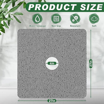 Shower Mat Non Slip,27 x 27 Inch Extra Large Bath Mat with Drain,Soft Square Loofah Shower Stall Mat Bathtub Mat for Bathroom,Without Suction Cups (Grey)