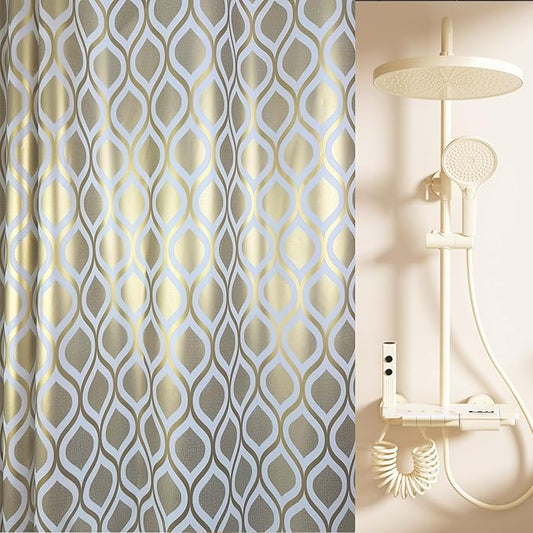 Plastic Shower Curtain Liner, Gold Striped Pattern, Waterproof Printed PEVA Shower Curtain with Design, Rustproof Grommets, Standard Size 70x72 Bathtub Curtain for Bathroom (Pack of 1)
