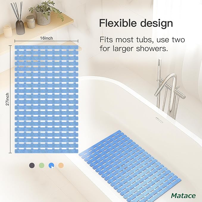 Bathtub Mat Non Slip - for Inside Bath Tub & Shower, Thick & Soft Textured Surface, Fast Drain, No Pooling Water for Better Hygiene, Bathroom Accessories, 27x16 Inch, Pastel Blue, Matace
