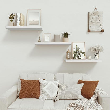 Vivelove Floating Shelves for Wall 24 inchs Long, 9.1” deep x 1.6” Wall Shelf for Bedroom, Bathroom, Living Room, Kitchen, Office Home Decor, Deep Wood Shelves with Invisible Brackets, Set of 2 White