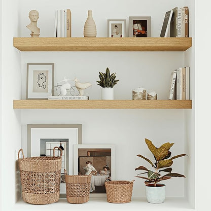 Vivelove 10 inches Deep Floating Shelves 36 inch Long, Large Oak Wall Shelves for Bedroom, Bathroom, Living Room, Kitchen, Office, Modern Shelf Home Decor with Invisible Bracket, Set of 2 Oak