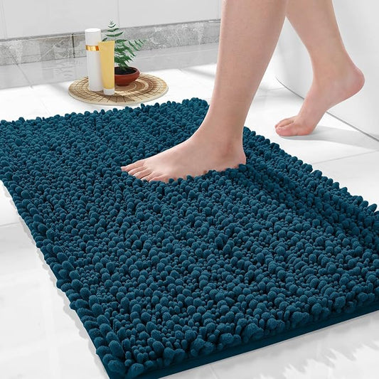 Yimobra Bathroom Rugs Non Slip Washable - Ultra Soft Absorbent Chenille Bath Mat, Quick Dry Shaggy Floor Carpet for Tub Shower, Rustic Turquoise Home Decor Accessories, 24x17 Inch